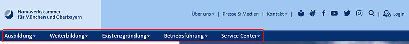 Ausschnitt Homepage, Hauptnavigation